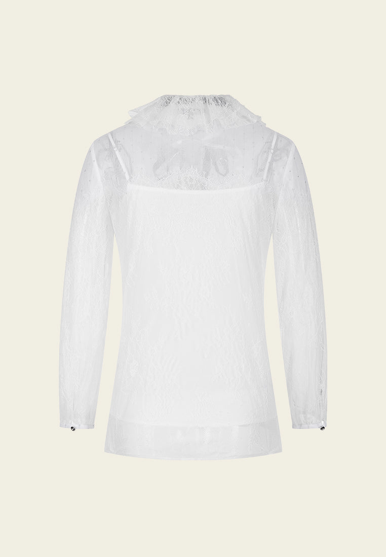 Pussy-bow Ruffle-collar Lace Blouse