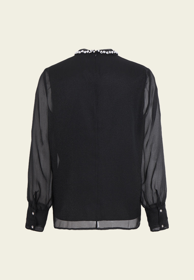 Embellished Floral Trim Sheer Blouse