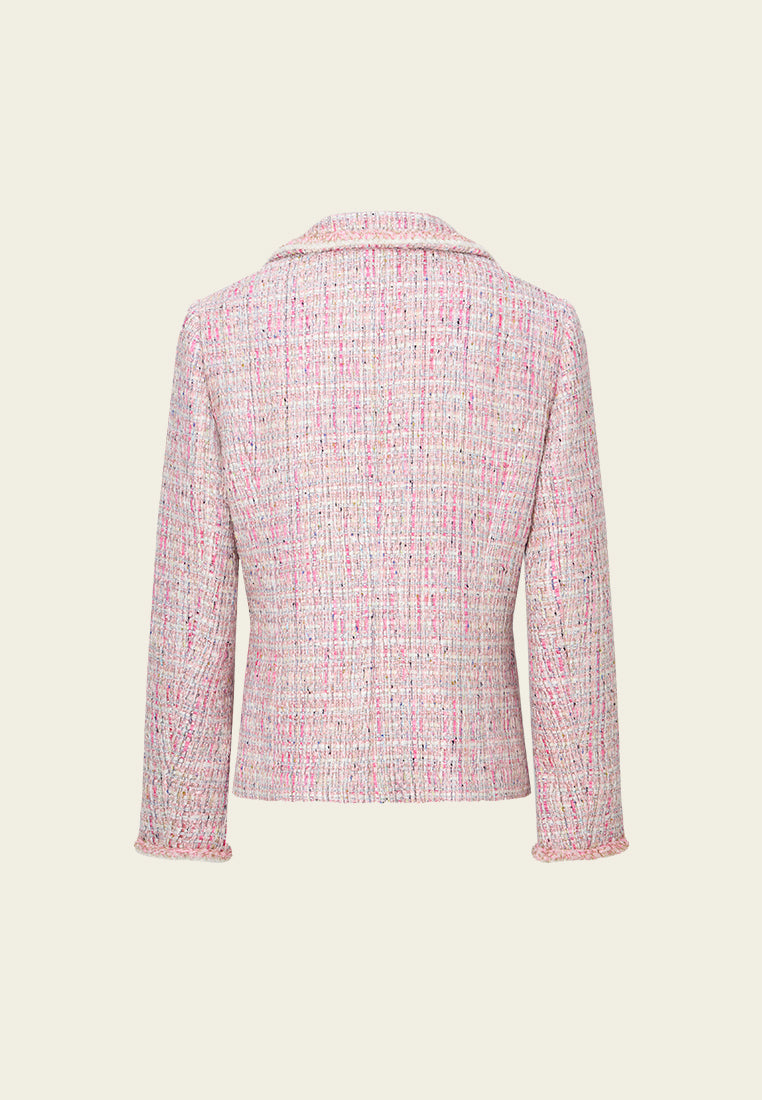 Notched Lapel Mixed Tweed Contrasting-trim Cropped Jacket
