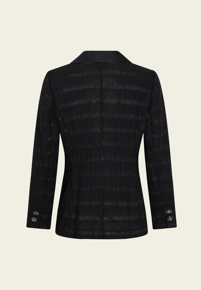 Single-Button Flap-pocket Striped Tweed Blazer