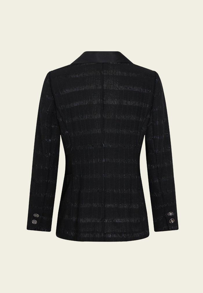 Single-Button Flap-pocket Striped Tweed Blazer