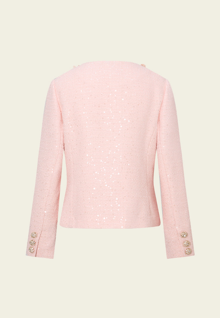 Appliqué-detail Crystal-button Cropped Tweed Jacket