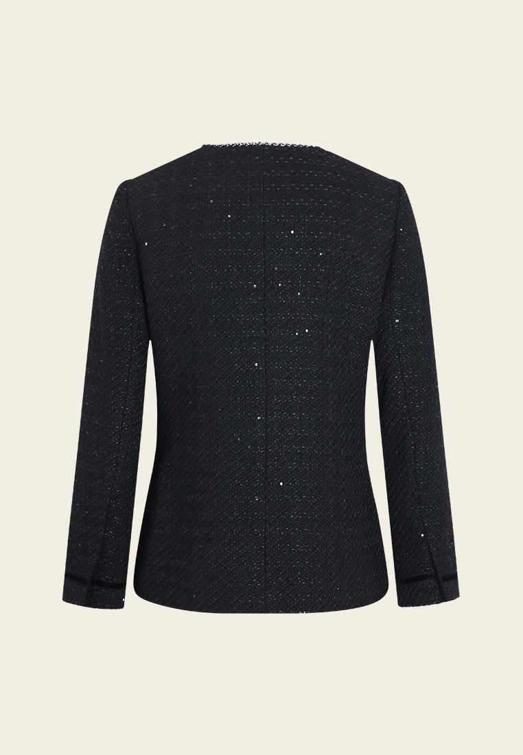 Gilded Edge Textured Zip Tweed Jacket