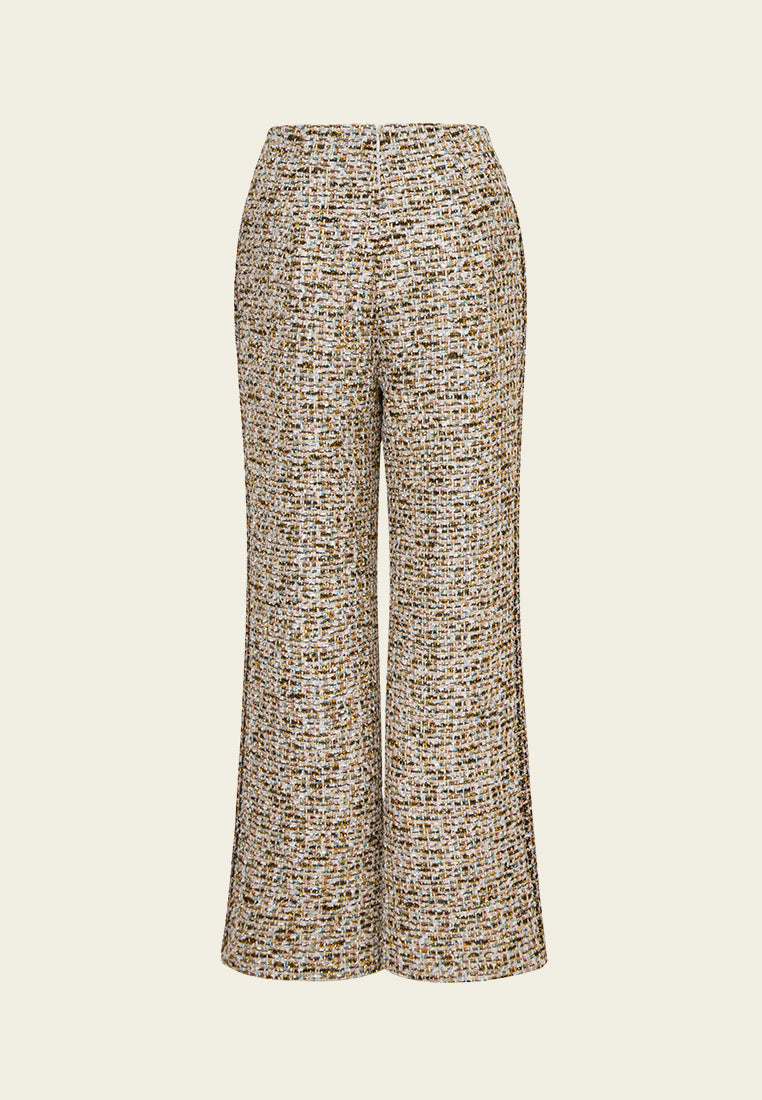 Concealed-fastening Flared Mixed Tweed Trousers