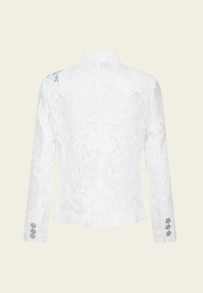 Chinese Button Lace and Embroidery Fitted-waist Top