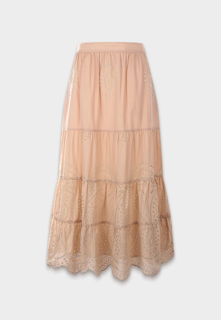 Peach Embroidered Tier Skirt
