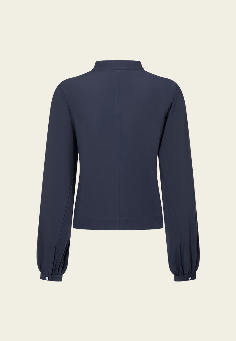 Key-hole Cut-out Pleated-detail Puff-sleeve Blouse