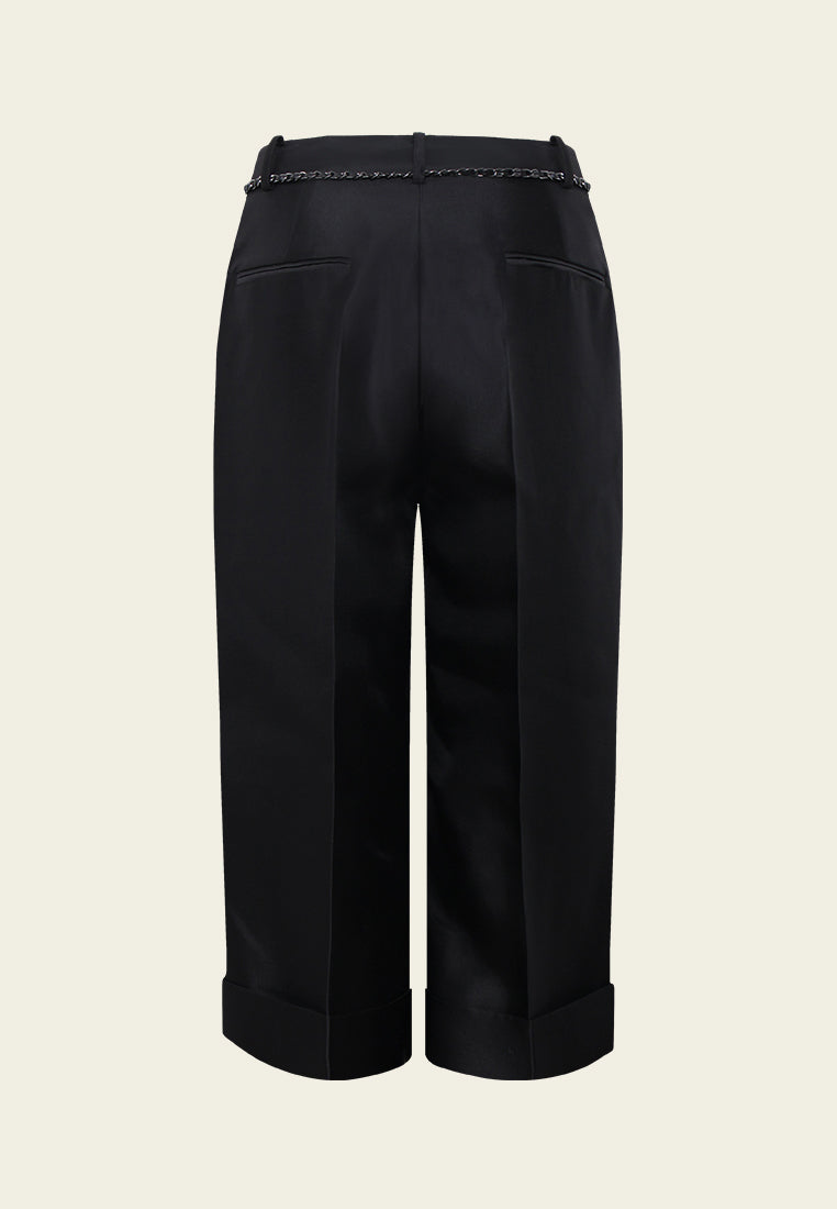 Chain Belt Pleated Cropped Trousers
