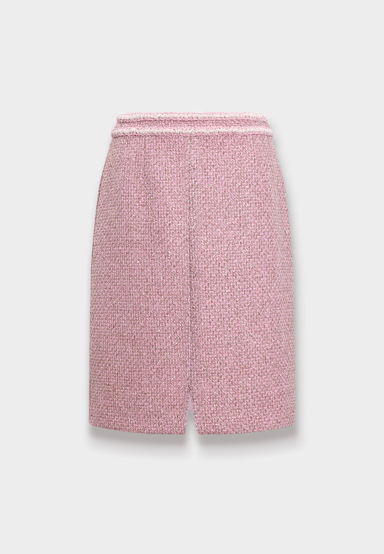 Pink Tweed Skirt with Trim Detail
