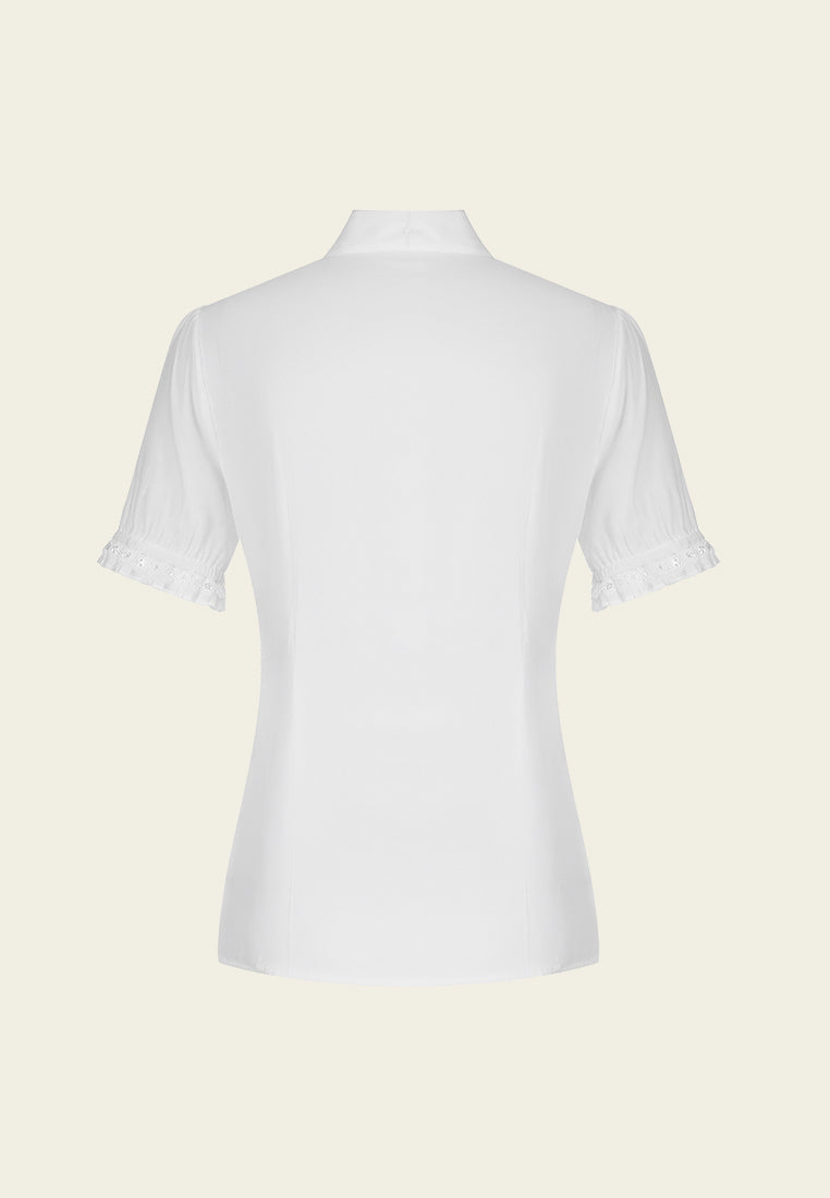 Slim-fit Pussy-bow Puff-sleeve Shirt