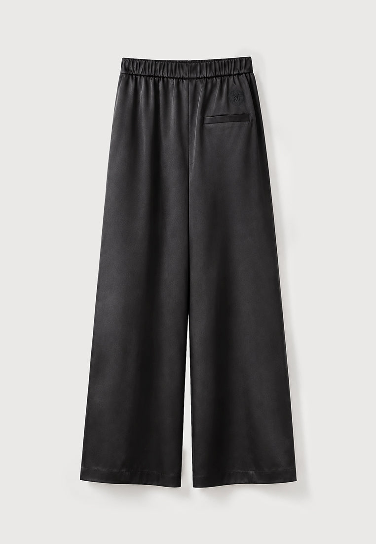 Noir Satiné Wide-Leg Trousers