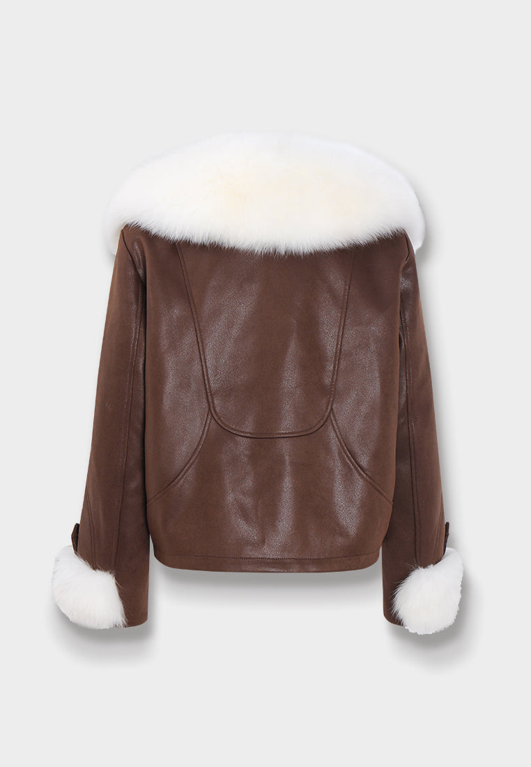 Frosted Brown Leather Fur Jacket