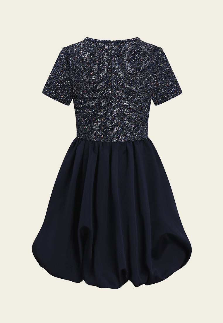 Tweed Bodice Balloon Skirt Dress