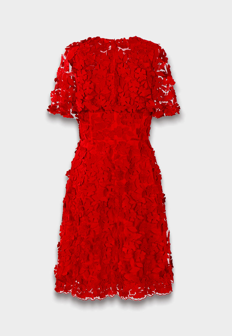 Scarlet Bloom Appliqué Dress