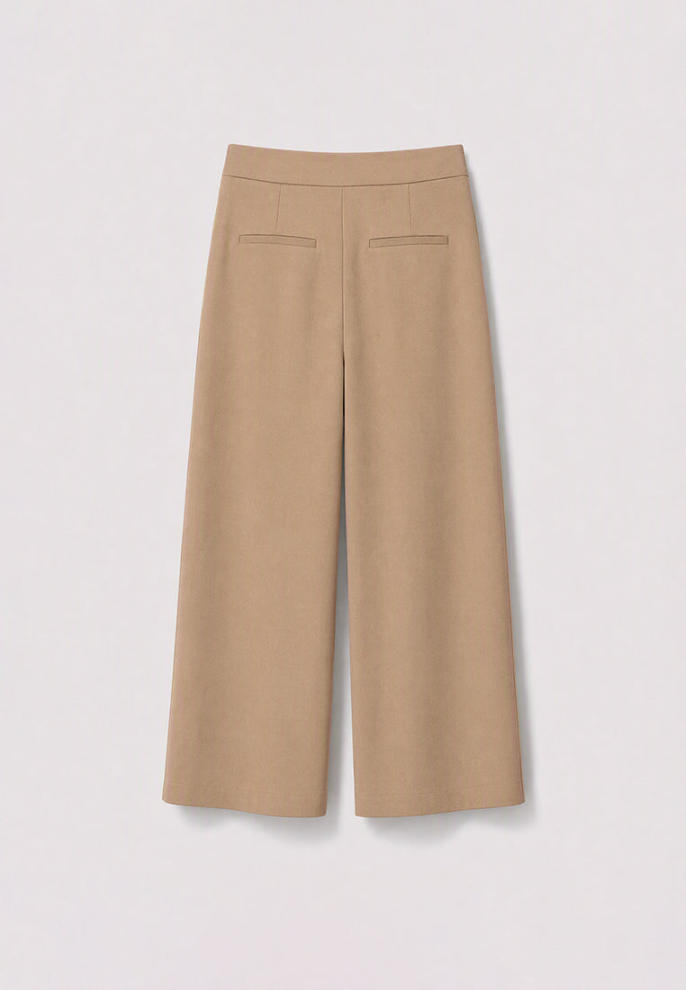 Beige Crêpe Plissé Trousers