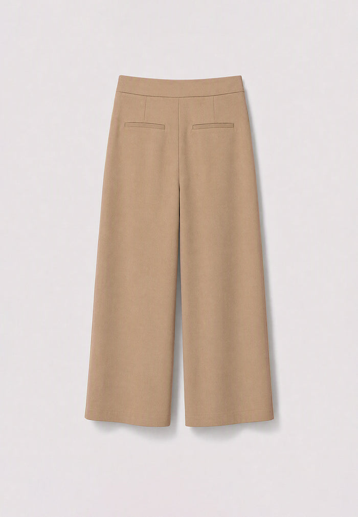 Beige Crêpe Plissé Trousers