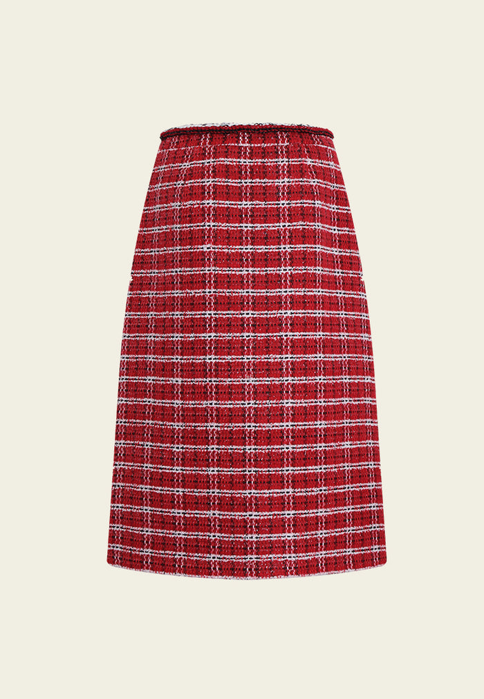Plaid Couture Tailored Tweed A-Line Skirt
