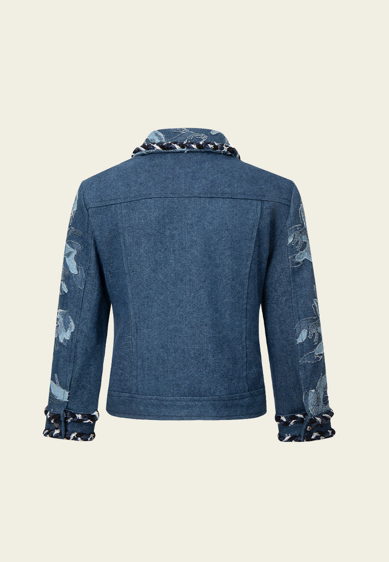 Patchwork-detail Embellished Cropped Denim Jacket