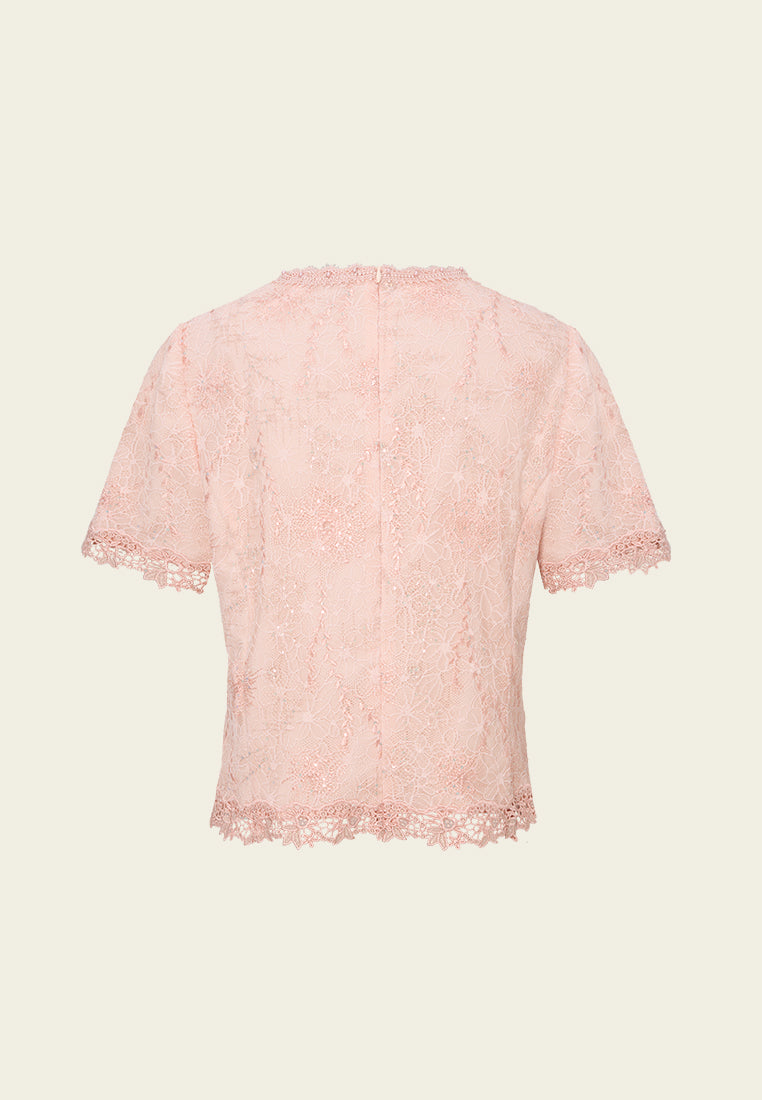 Embellished Enamel-button Lace Top