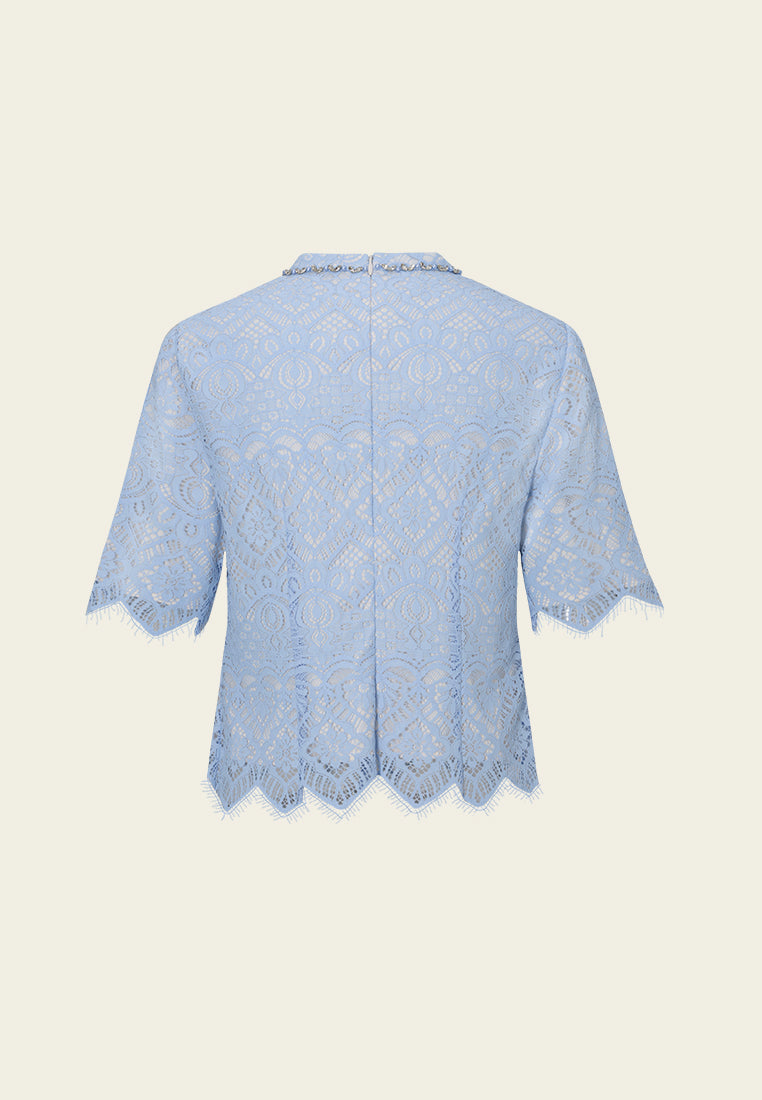 Embellished Butterfly Appliqué Lace Shirt