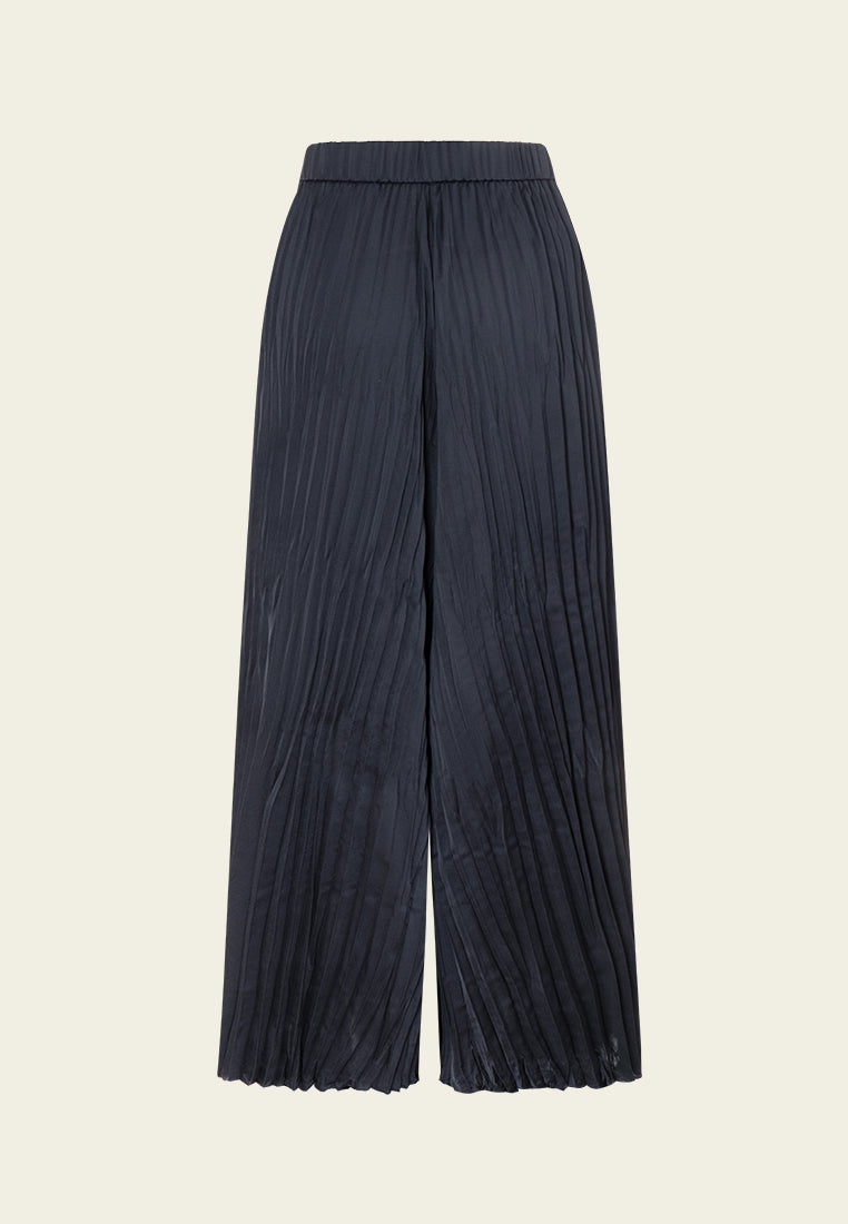 Elasticated-waistband Pleated Wide-leg Trousers