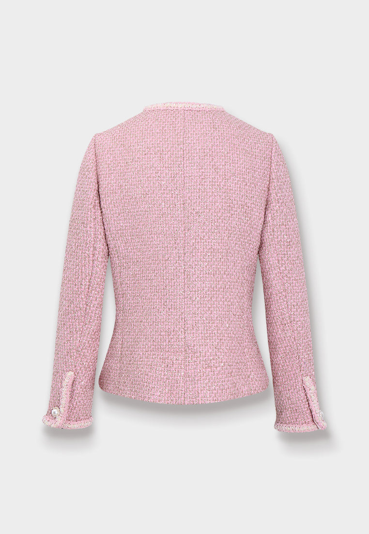 Pink Tweed Jacket with Pearl Buttons