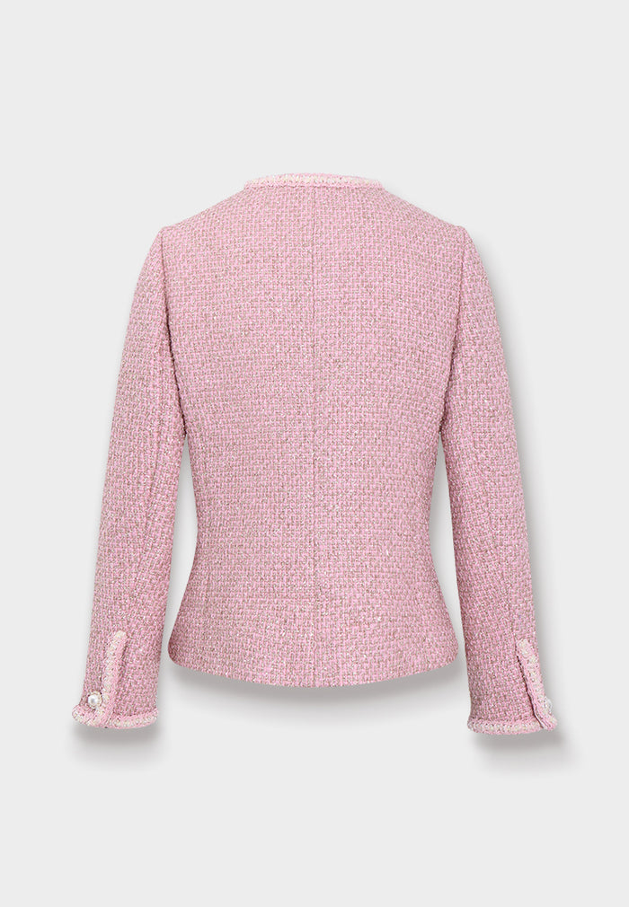 Pink Tweed Jacket with Pearl Buttons