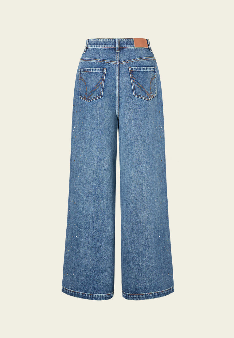 Sequin-detail Wide-leg Washed Jeans