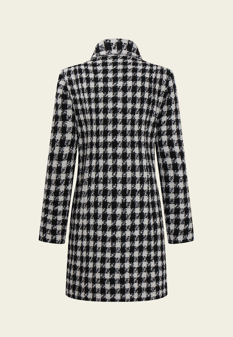 Houndstooth Zip-Front Tailored Coat