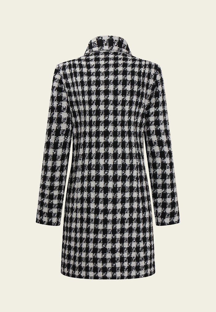 Houndstooth Zip-Front Tailored Coat