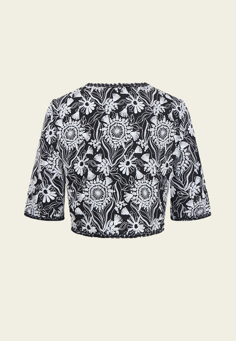 Contrast Appliqué Beaded-edge Jacket