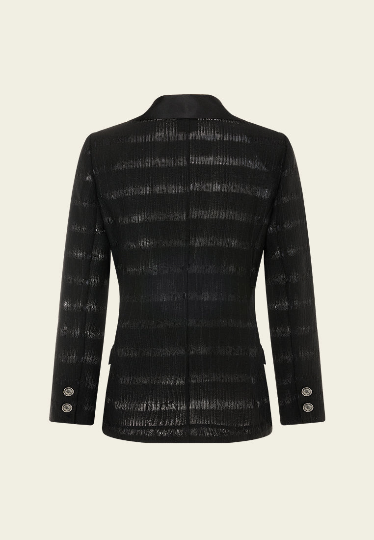 Single-breasted Crystal-embellished Stripped Tweed Jacket