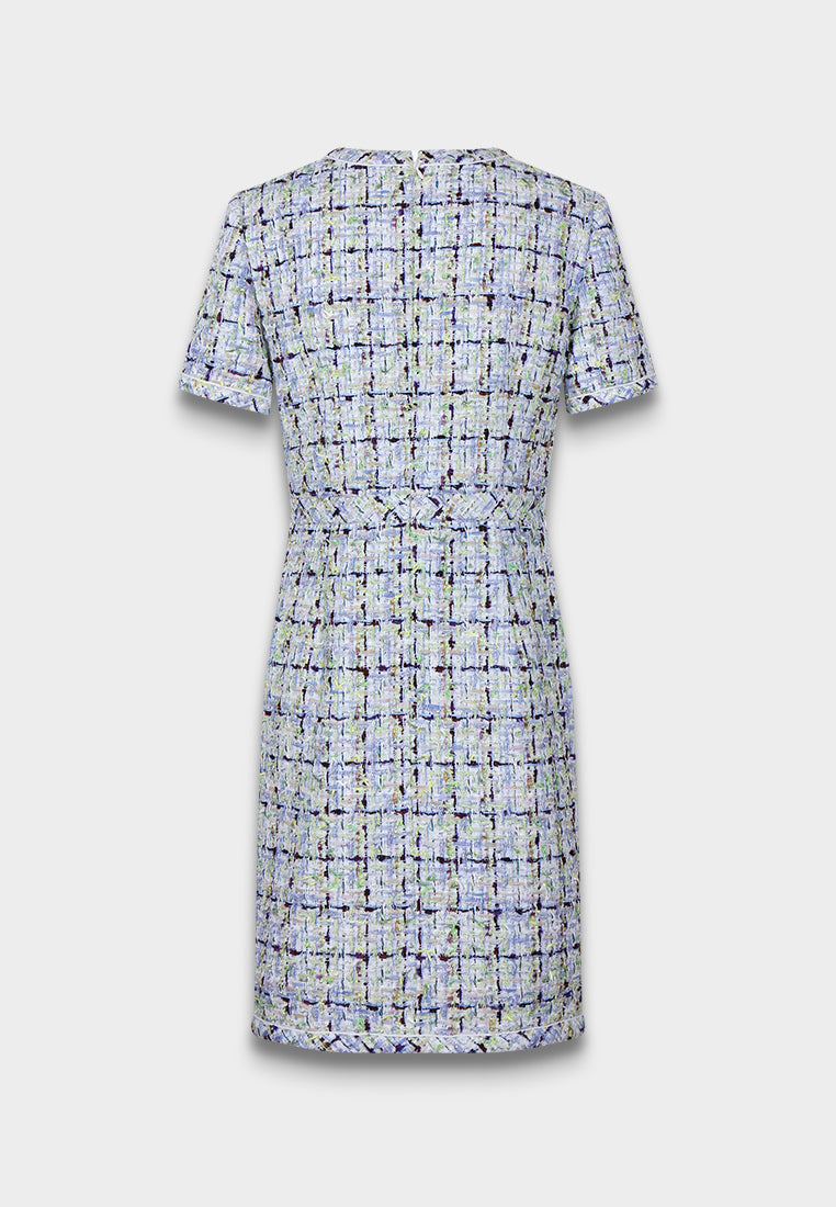 Azure Tweed Structured Dress