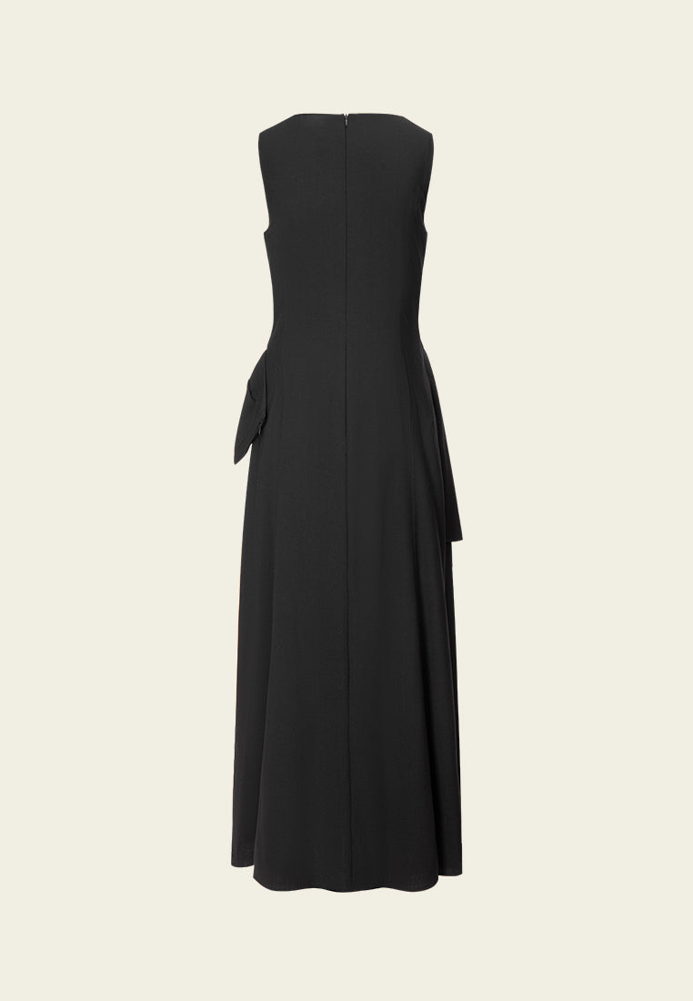 Sculptured Asymmetric Belted Sleeveless Dress