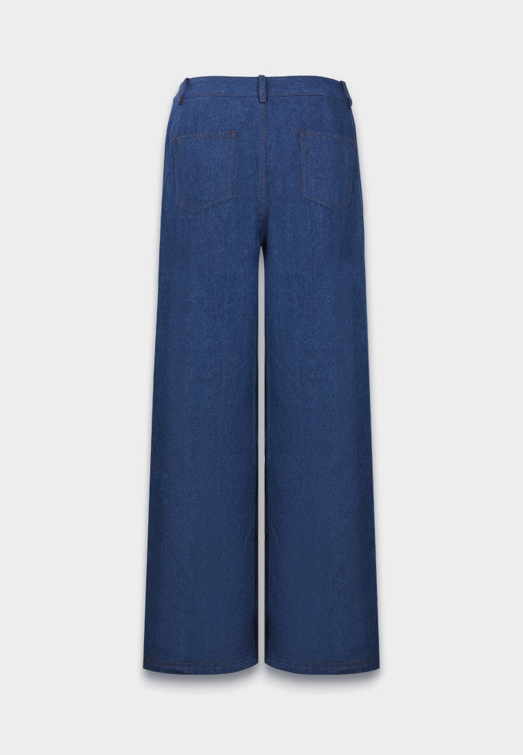 Indigo Bloom Wide-Leg Denim Pants