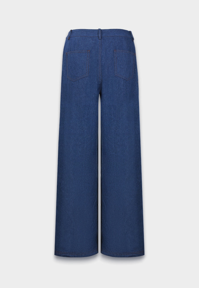 Indigo Bloom Wide-Leg Denim Pants
