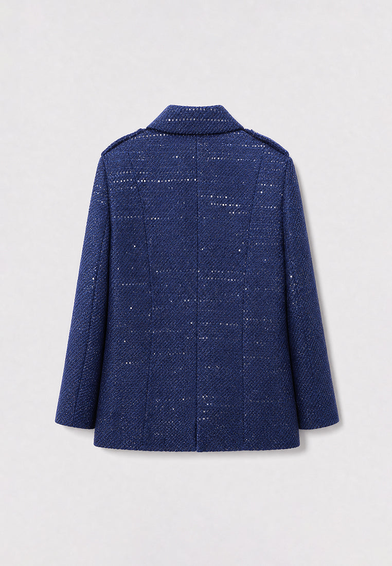 Bleu Étoilé Sequin Tweed Peacoat