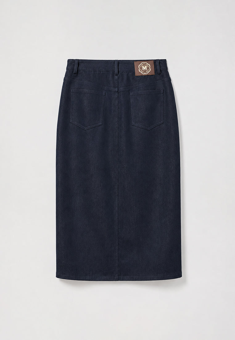 Bleu Héritage Denim Midi Skirt