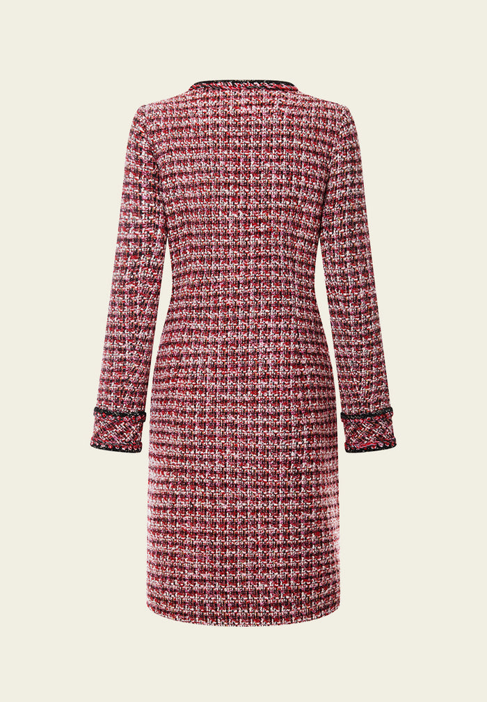 Contrasting-trim Checked Tweed Coat