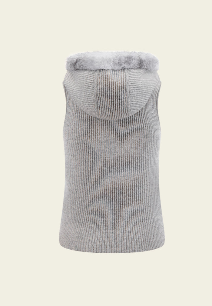 Knitted Hoodie Fur-panelled Gilet