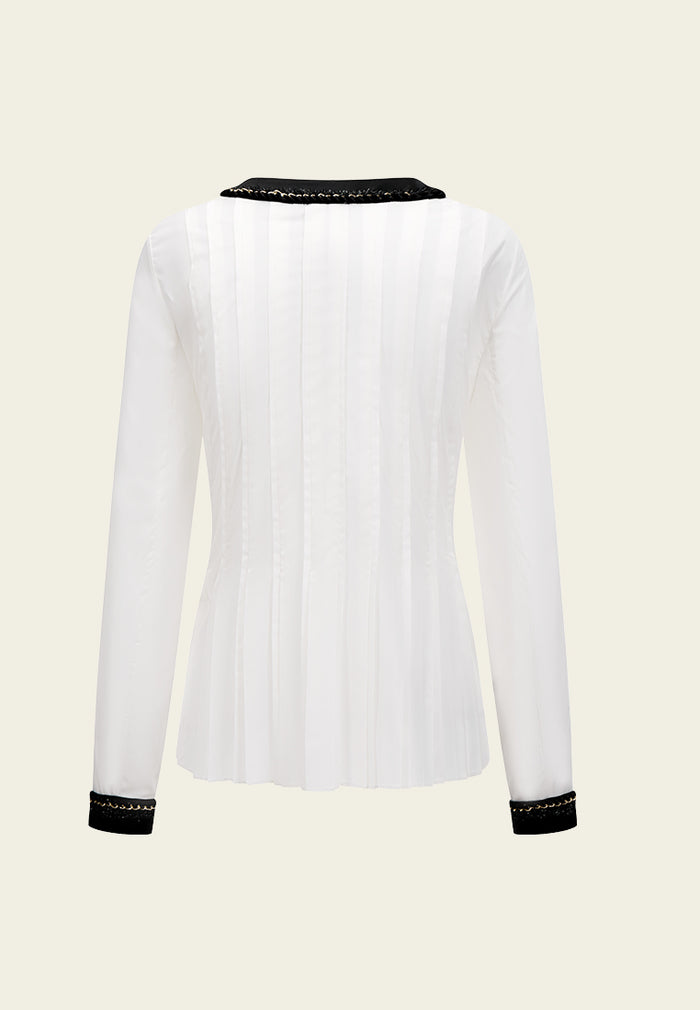 Contrast-trim Pleated-detail Slim-fit Top