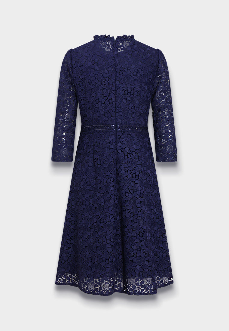 Robe en Dentelle Bleu Nuit à Boutons