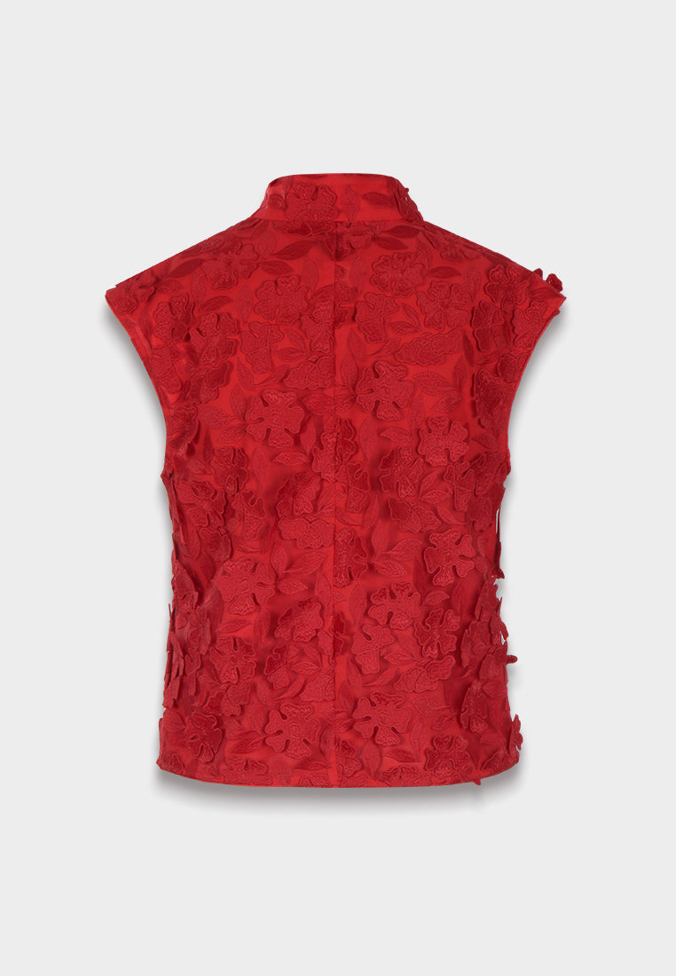 Scarlet Bloom Appliqué Vest