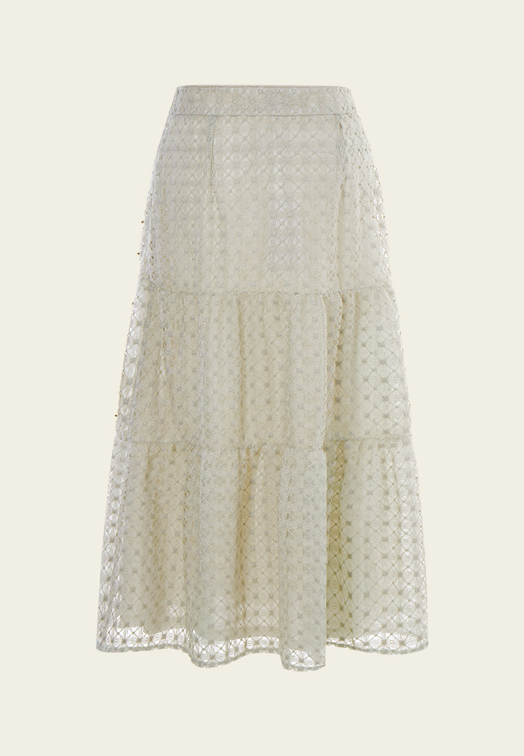 Panelled Lace Midi Skirt