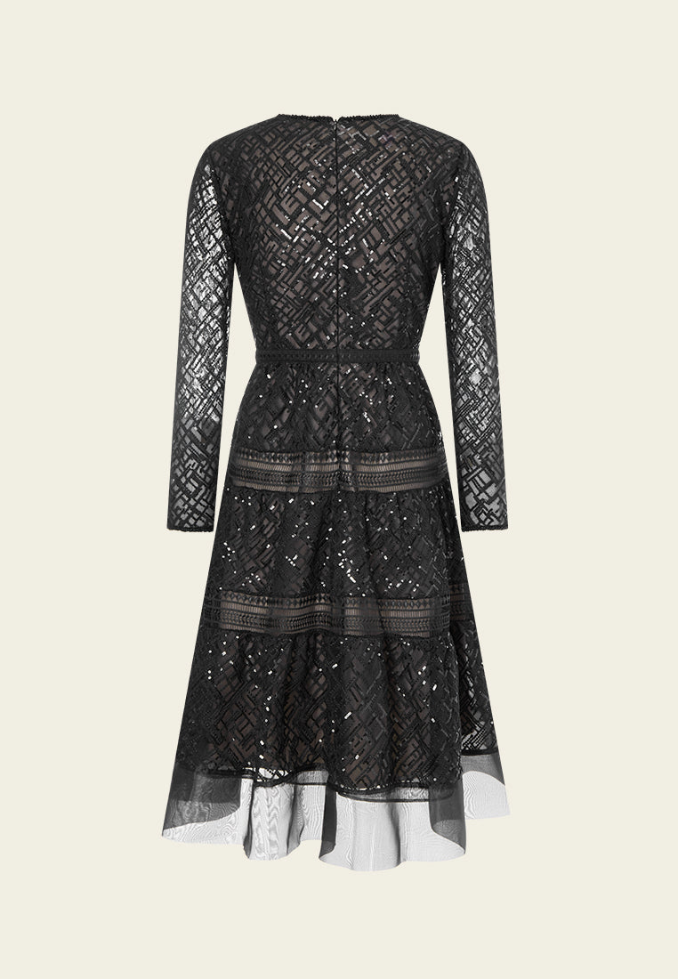 Black Sequin and Embroidery Dress