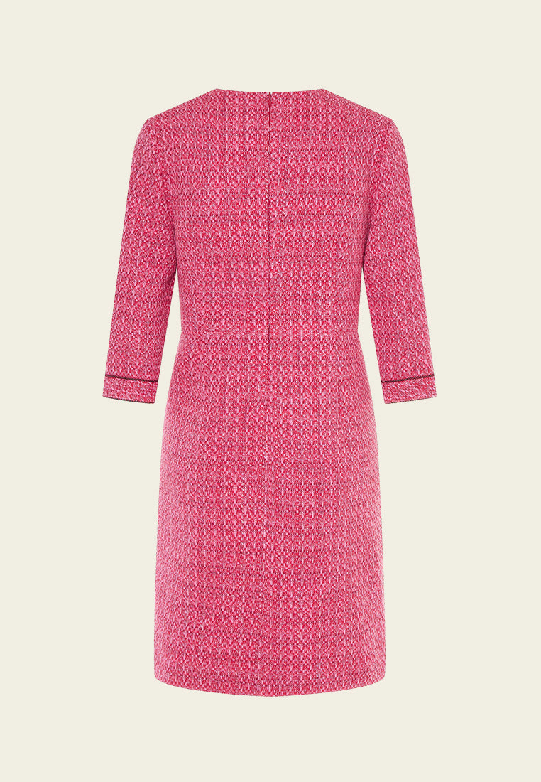 Fuchsia Pink Patch-Pocket Tweed Dress