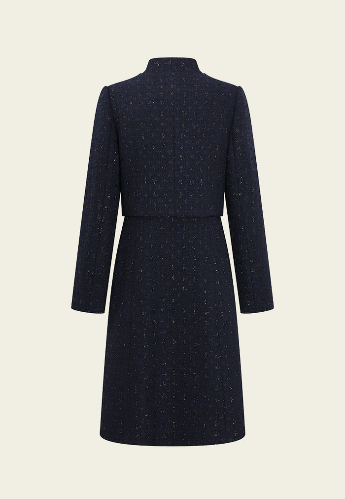 Double-Breasted Speckled Tweed Coat