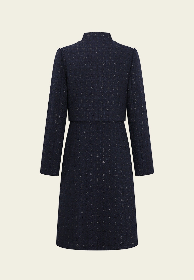 Double-Breasted Speckled Tweed Coat