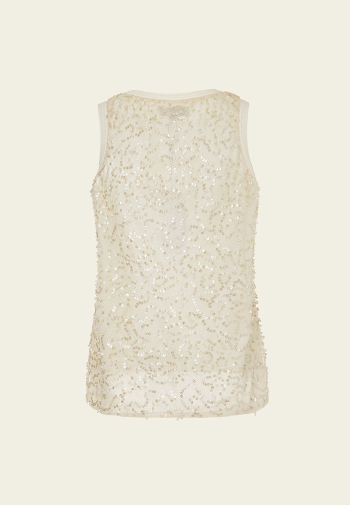 Round-neck Ribbed-trim Sequined Tank