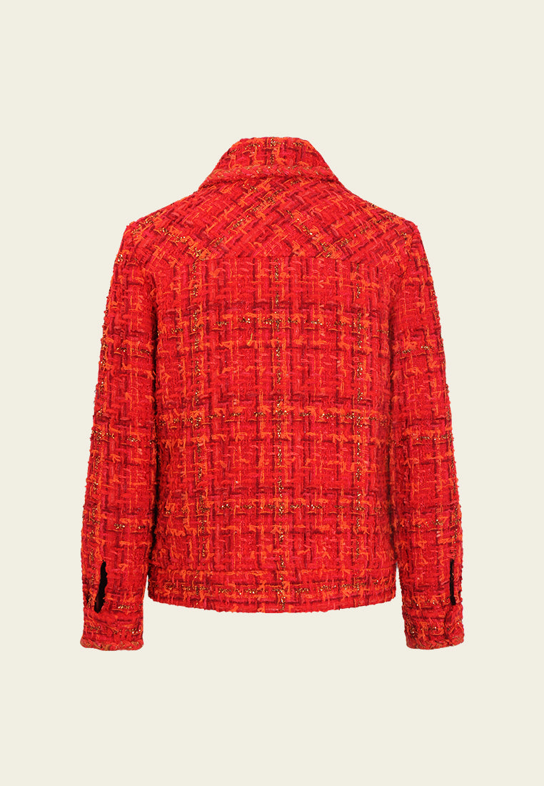 Crimson Flare Zip Tweed Jacket